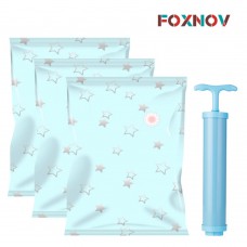 FOXNOV ふとん圧縮袋 敷布団収納専用 3枚組【130×100cm ポンプ付き 一年間交換承り】防塵防湿 カビ、ダニ対策 布団圧縮袋 掃除機対応 収納/引越し/衣替え 真空パック